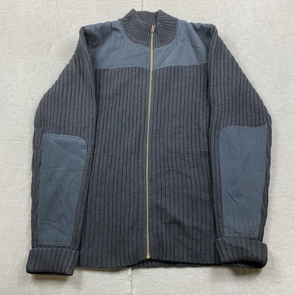 L.L Bean Sweater Mens Large Black Full Zip Merino Wool Commando Military Army